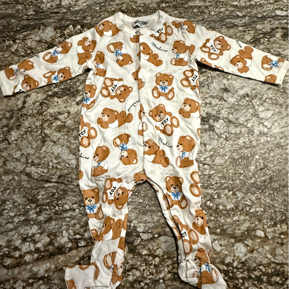 Moschino Kids One Piece Footie - White and Brown
